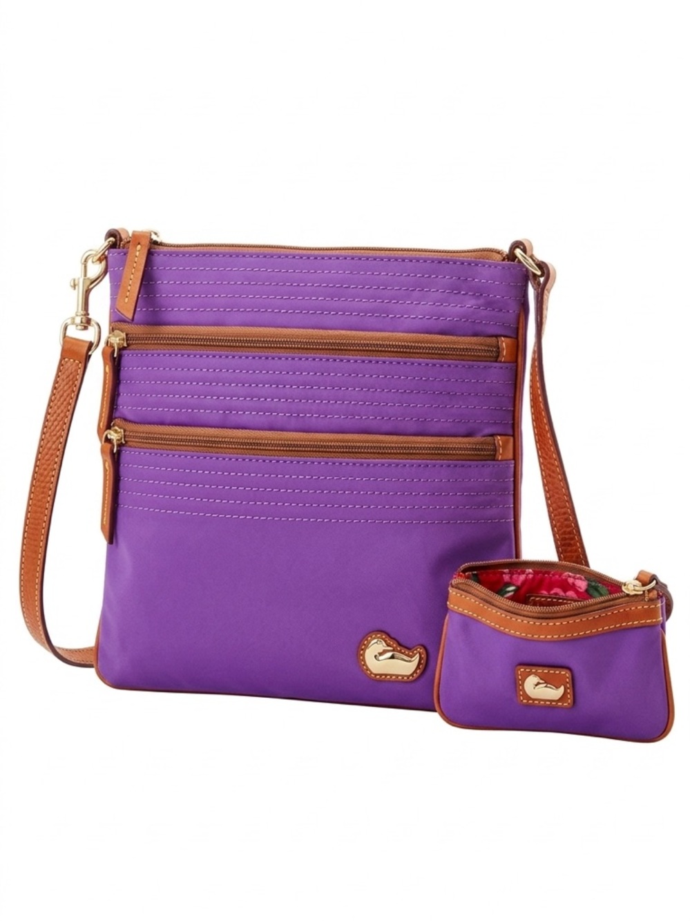 🦆DOONEY & BOURKE Wayfarer Triple Zip Crossbody Purple Nylon Bag & Coin Purse Set